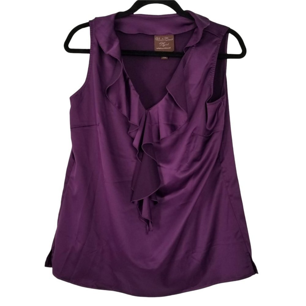 Undercover Agent by Kathleen Kirkwood Purple Ruffle Collar Blouse Size S…